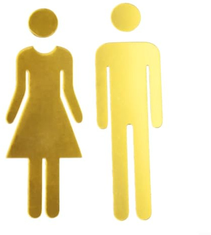 Gdfnmogo Señales de baño para mujeres y hombres, letreros de baño acrílicos con respaldo adhesivo, letrero largo para baño, indicador de placa de baño (dorado)