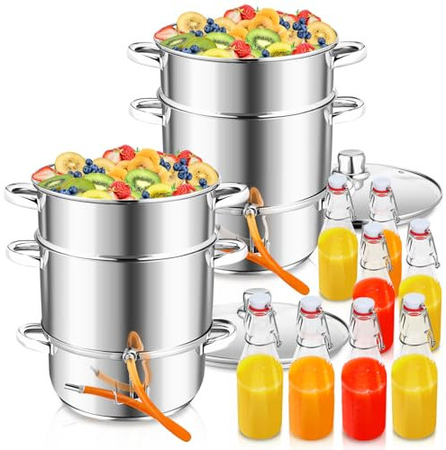 Jaxguom 2 exprimidores de vapor, 16 L, Ø26, acero inoxidable, incluye 8 botellas de planchado, apto para todo tipo de cocinas, exprimidor suave de frutas y verduras, apto para lavavajillas, color