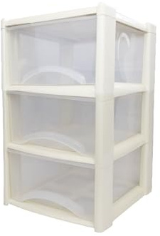 Neat. 3 Plastic Storage Drawers, Space-Saving Draws for Office & Home, Drawers Storage Unit - Durable Storage Draws - Storage Drawers Unit - H60cm x L39cm x W39cm -Cream