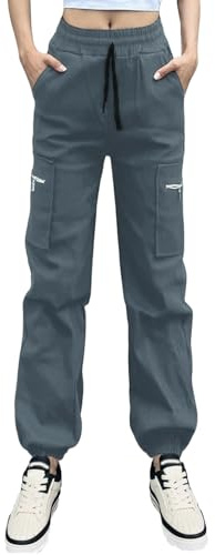 Nuofengkudu haremsbyxor, cargobyxor, dam, joggingbyxor, stretch, hög midja, 4 fickor, cargobyxor, Y2k, joggingbyxor, spårbyxor, gotiska vintage, arbetsbyxor, streetwear, utomhusbyxor, Fickor med grå