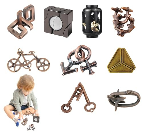 Knobelspiele Metall, HOVCEH 9 Stück 3D Magic Unlock Knobelspiel für Erwachsene und Kinder, Brainteaser Metall IQ Spiele Geduldspiel Geschenkidee für alle Altersgruppen
