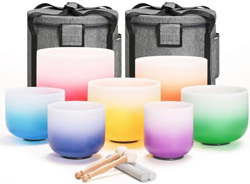 Cuenco de Cuarzo Mate Degradado 15-35 cm 432Hz o 440Hz Notas A-G para Meditación Yoga con Baqueta o Mazo(Size:9inch,Color:432HZ)