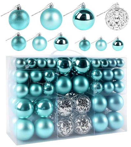 Christbaumkugeln Kunststoff, ilauke Weihnachtskugeln Set, 100 Stücke Superior Klassisch Weihnachtskugeln Blau Silber Weihnachtsbaumschmuck für Tannenbaumschmuck Weihnachtsdeko