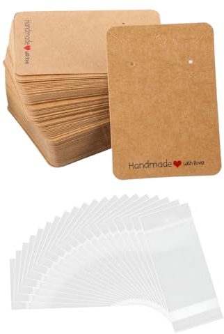Earring Cards for Selling 100PCS Brown Earring Cards with Holes and 100PCS Self Sealing Clear Bags Display Jewellery Packaging Earring Display Cards Earring Packaging Card for DIY Jewellery Display