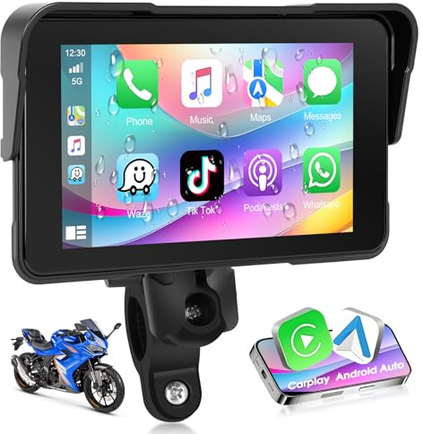 Motorsi Pantalla Táctil HD de 5 Pulgadas para Motocicleta con Android Auto, Resistente al Agua IP68 con Pantalla Táctil HD, Autorradio Portátil, Navegación GPS, Bluetooth y Radio FM