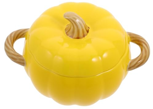 Gatuida Cuenco de Cerámica Forma de Calabaza con Tapa y Doble Asa Bowl para Sopa y Guisos Aislamiento Térmico Seguro para Cocina y Restaurante Decoración Colorida y Ligera para Servir