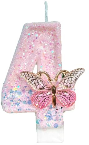 Ovanda Geburtstagskerzen Zahlen 4, Schmetterling Geburtstagskerzen,Rosa Kerzen Geburtstag Zahl 4,Kuchen Topper Dekoration,Schmetterling Zahl 4 Kerzen Kuchen,4 Geburtstag Schmetterlings Kuchens Kerzens