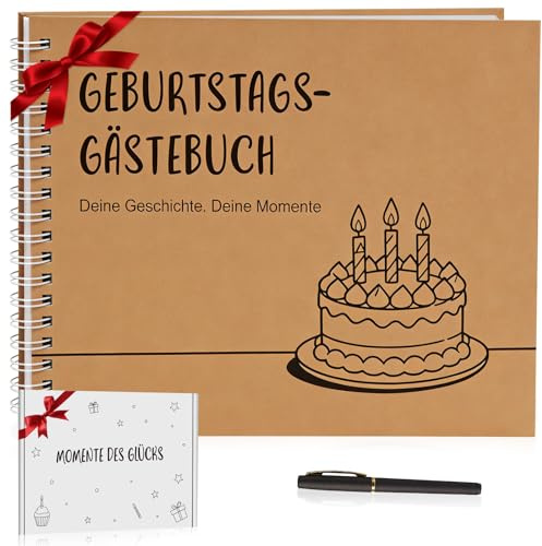 Gästebuch Geburtstag mit Fragen, Für 88 Einträge und 24 Fotoaufgaben - Edles Hardcover mit weißer Spiralbindung, Fotoalbum Geburtstag, Für Personen jeden Alters geeignet - Inklusive 1 Schreibstift
