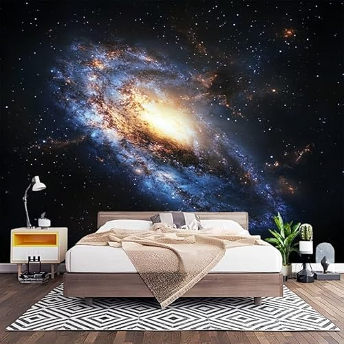 Papel Pintado Panorámico Fotomurales Tema de La Galaxia Espacial 350x256 cm, Murales de Pared Decoración Póster in Tejido No Tejido Azul Personalizado 3D Para Salón Dormitorio Oficina