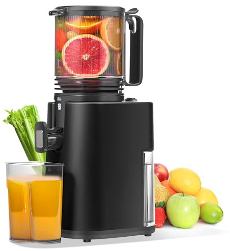 Extractor de Zumos y Verduras, Apertura de 14cm y Capacidad de 2L, Cold Press Slow Juicer Machine, Montaje y Limpieza Rápidos (Negro opaco)