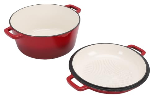 Generic Pentola Rotonda in Ghisa da 5 QT con Coperchio per Padella da 2 QT: Opzioni di Cottura Versatili per Pasti Deliziosi