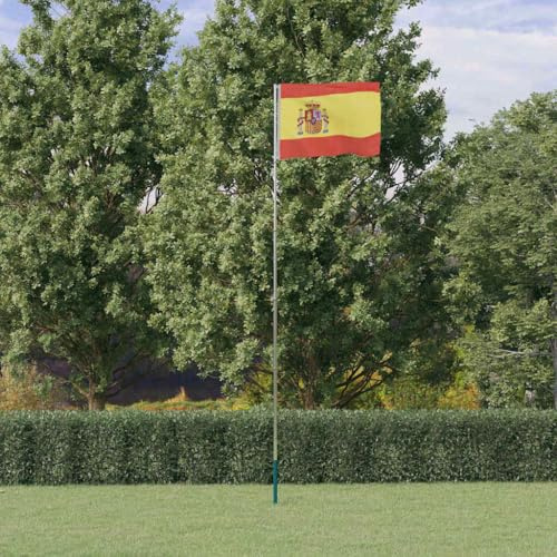 QUAHEAS Spain Flag with 5.5 m Aluminium Flagpole, Weatherproof Polyester, Telescopic Pole, Includes Ground Sleeve, Rings, Rope for Garden, Balcony, Patio, Party, Outdoor Use