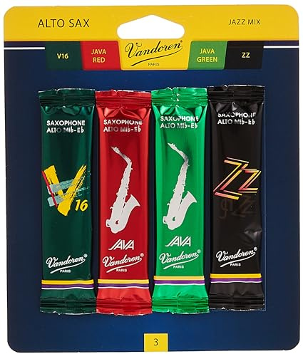 Vandoren SRMIXA3 Blätter für Altsaxophone/Jazz (Stärke 3) mit je 1 Stück ZZ, V16, JAVA und JAVA Red