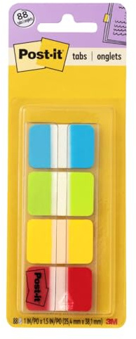 Post-it flikar, 1 tum solid, aqua, limefärgad, gul, röd, 22/färg, 88/dispenser (686-ALYR1IN)