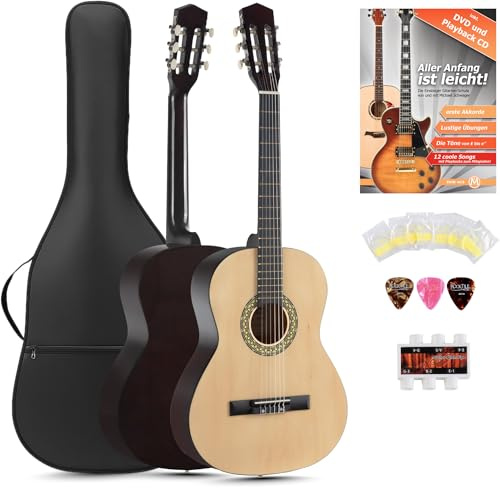 Classic Cantabile Acoustic Series AS-851-L Guitarra Clásica 7/8 para zurdos SET de inicio (guitarra de concierto, funda/bolsa, escuela, CD, DVD, púas, cuerdas, afinador) natural