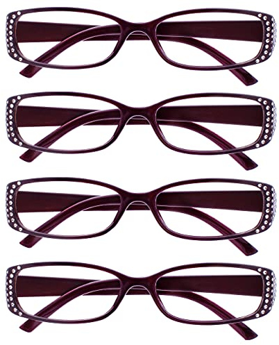 Die Lesebrille Unternehmen Schwarzer Und Lila Diamonte Stil Leser Wert 4er-Pack Designer Stil Frauen Damen UVR4093P +1,50