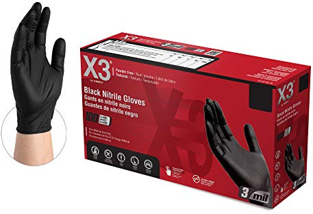 X3 Black Gloves, Disposable, Latex Free, Nitrile, for Cooking, Food Prep, 3 Mil, Powder-Free, Size Small, Box of 100