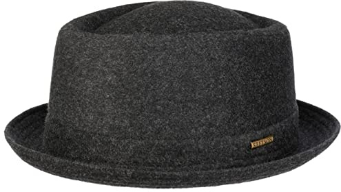 Stetson Wool Pork Pie Hut Herren Damen Made in Italy Fedora mit Schurwolle Baumwollfutter Krempe Herbst Winter