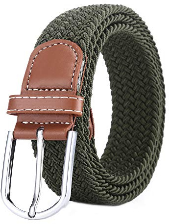 BOZEVON Cinturón elástico tejido - Multi-colores Cinturón de tejido elástico trenzado la tela de estiramiento para Hombres Mujeres Verde