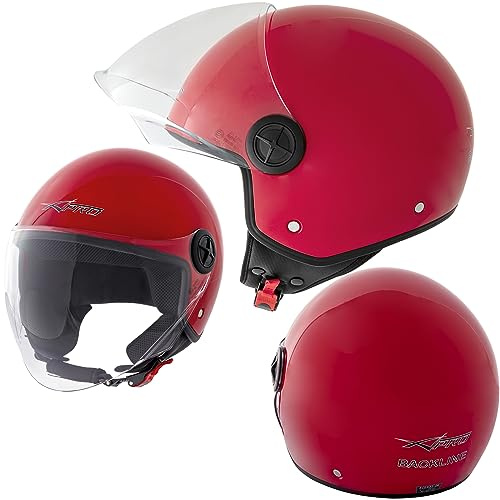 A-pro Casque Jet Moto Scooter Quad Avec Visiere ECE 22 Rouge Poli L