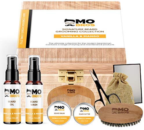 Beard Grooming Care Gift Kit | Signature Gift Set Includes Premium Beard Oil, Wash, Wax, Balm, Comb, Scissors, Brush & Box | Vanilla & Mango