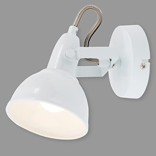 BRILONER - Faretto orientabile Retro Vintage, Lampada da Parete, applique, Attacco E14 Max. 40W Non Inclusa, Paralume Ø10.5cm, Luce da Muro, metallo satinato, Bianco, 100x155mm (DxA)