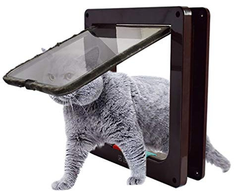 YTLJJ Cat Flap Door Cat Mate Pet Door, Sure Flap Cat Door with Door Liner Locking 4-Way Lockable, Telescopic Frame Fast Installation Flaps for Pet Cats Tunnel for Small Animals,Brown,M