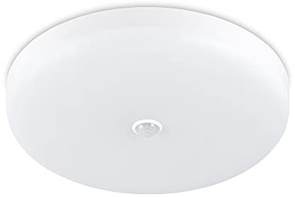 Kwazar Luminaire - Deckenlampe Deckenleuchte mit Bewegungsmelder, Wandleuchte Innen 15W 1200lm, Badezimmer Lampe Ø 14,8cm, IP44, Wohnzimmer, Feuchtraumleuchte, Neutralweiß 4000K, Krom Weiß