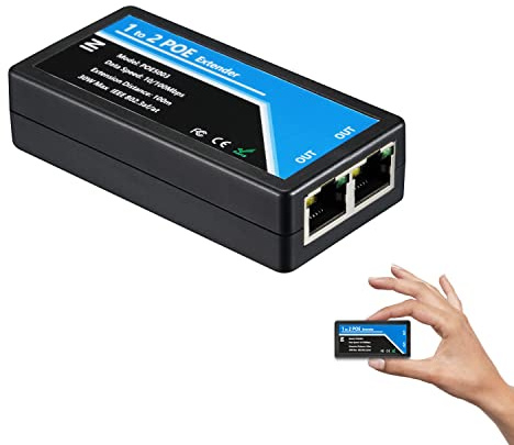 Revotech PoE-Extender mit 2 Ports, IEEE 802.3af/at, kompatibel mit 10/100 Mbit/s RJ45, Repeater 100 m (328 ft), Adapter 1 in 2 Ausgänge für Kamera/Gerät (POE5003)