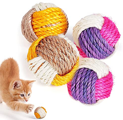 Seasboes 4 Pcs Palla giocattolo per gatti, Palla in Sisal per Animali Domestici, Masticare la Palla per Gatti, Giocattolo Interattivo per Gatti, Per forniture per animali domestici per gatti