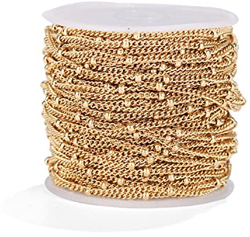 Tissting 5 Meter 1.5mm Ketten Basteln Gliederkette, Kette Schmuck Edelstahl DIY Kopfbedeckungen Herstellung Layered Anhänger Perlen Armband Fußkettchen Halskette Kostüm Deko Kette Roll (Gold) | 1 5 mm Gold 5 Meter verstellbar zur Herstellung von Modeschmuck Dekoration Haus 5 Meter Spule