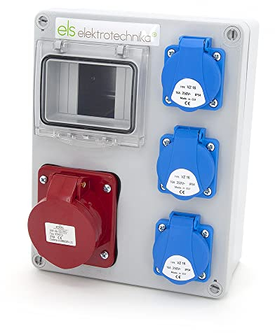 ELS Elektrotechnika Distributore di corrente da parete, vuoto, 3 x 230 V e 1 x CEE 16 A per retrofit con dispositivi modulari, cablaggio, per interni ed esterni