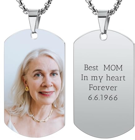 OTXIXTO Collana con Ciondolo con Piastrina per Cani Personalizzata con Incisione di Testo/Immagine Colorata/in Bianco e Nero per Gioielli in Acciaio Inossidabile da Uomo e Donna, con Portachiavi