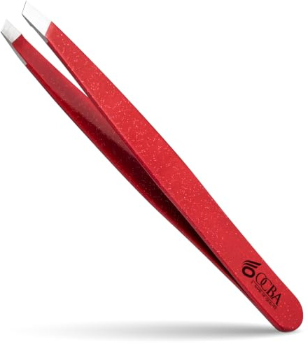 OCBA 1 Pcs Tweezers for Facial Hair Women & Men for Precise Grooming of Eyebrows - Professional Stainless Steel Eyebrow Tweezers for Ingrown Hair on Nose Ear (Sparkling Red)