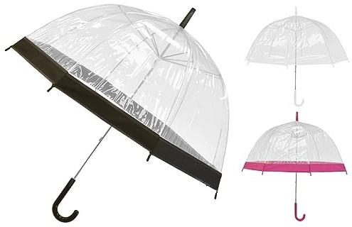 Celino™ 23''Large Clear See Through Dome Umbrella Ladies Transparent Walking Rain Brolly (Pink)
