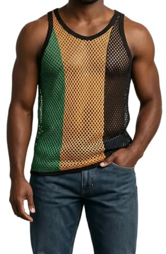 CRAZY LIZARD Strängväst i klassiska svarta strängar muskelvästar. Svarta västar män med rastafärger vit sträng röd, gul, blå, grön och många fler färger., Jamaica, XL