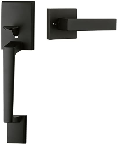 Goldenwarm Black Front Door Handle, Entry Door Handle and Reversible Handle Lever, Modern Front Door Handle Only, Matte Black Front Door Entry Handleset