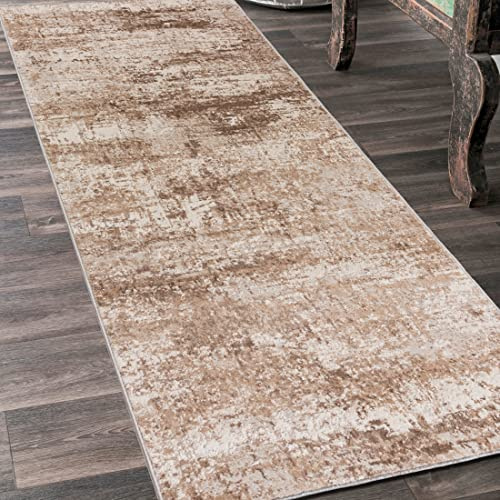 Mazovia Läufer Flur 100x250cm Creme Abstrakt Weich Pflegeleicht Kurzflor | Teppichläufer für Küche Waschküche Schlafzimmer Beige Fußbodenheizungsgeeignet Reinigungsmittelbeständig Verkauf pro Meter