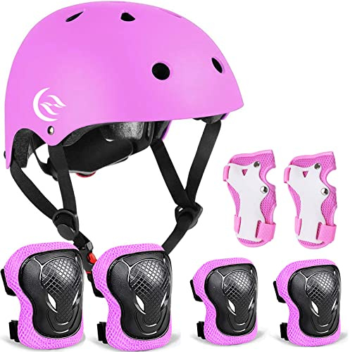 Kids Bike Helmet Skateboard Knee Pads - Kids Helmet Elbow Pads Wrist Guards Adjustable for 5~15yrs Girl Boy Kids Protective Gear Set for Sport Cycling Bike Roller Skating Scooter
