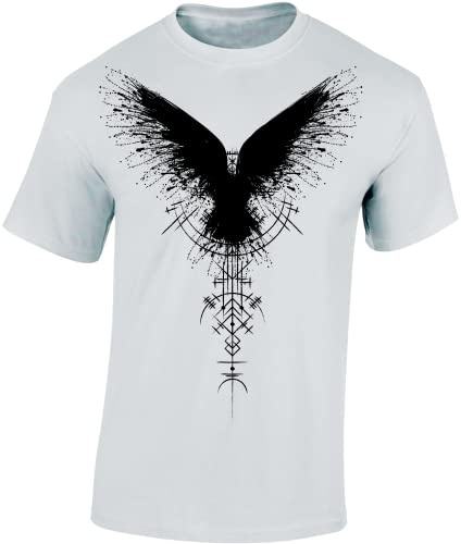 Baddery Camiseta: Valknut Skull - Mjolnir Martillo Thor - Vikingo T-Shirt Hombre-s y Mujer-es - Noruega Norge Norway - Odin Norseman Valhalla Hammer Mjölnir Pagan Metal - Regalo - Viking-s - Vikinga