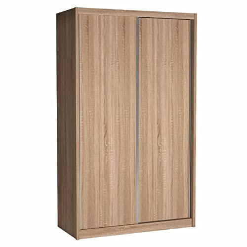 MINIO go for it - Coral - Armoire Chambre avec Portes coulissantes sans Miroir, Largeur 143 cm, Penderie, 2 tiroirs, 9 étagères, 1 Tringle, Panneau stratifié - Chêne Sonoma