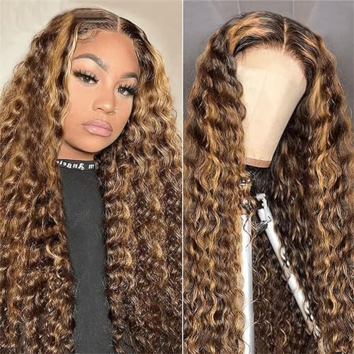 30 PoucesWear and Go Perruques sans colle cheveux humains pré-épilés pré-coupés 4/30 colorés ombrés avec reflets ondulés avant de lacet 5x5 avec fermeture en dentelle avec cheveux de bébé densité 180