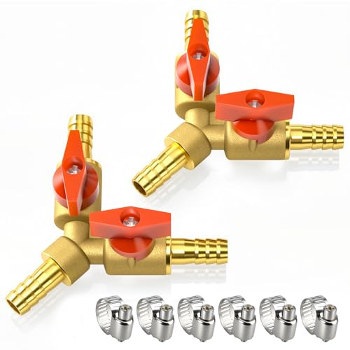 Bwintech 2 Pcs 10mm 3 Weg Messing Schlauch Barb Kugelhahn, Y Form 2 Schalter Absperrventil Fitting mit 6 Pcs Schlauchschellen