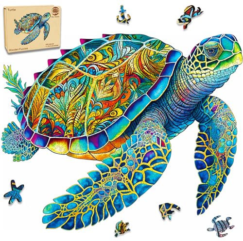 Mys Aurora Holzpuzzle, 200 Teile (28x23 cm) Meeresschildkröte für Erwachsene, 5 mm Dicke, Unregelmäßige Einzigartige Holzpuzzle, Anspruchsvolle Weihnachtspuzzle für Erwachsene