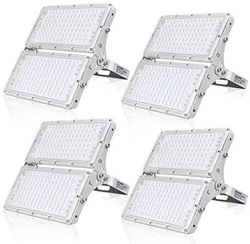 Wowspeed Focos LED Exterior 200W - Super Luminoso 20000LM, 6500K Blanco Frío, IP66 Impermeable Proyector para Jardín, Taller, Garaje, Parking - 4 Piezas