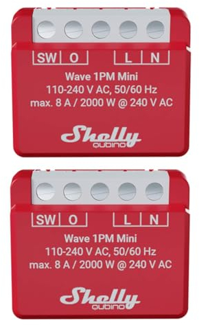 Shelly Qubino Wave 1PM Mini | 2er Pack | Z-wave Smart-Schalter-Relais, 1 Kanal 8 A mit Leistungsmesser | Hausautomation | iOS Android app | Geringer Stromverbrauch