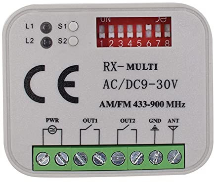 CosyCaya Receptor de Control Remoto Universal para Puerta de Garaje Interruptor de Controlador de 2 Canales para Transmisor RX Multifrecuencia 433-900MHz