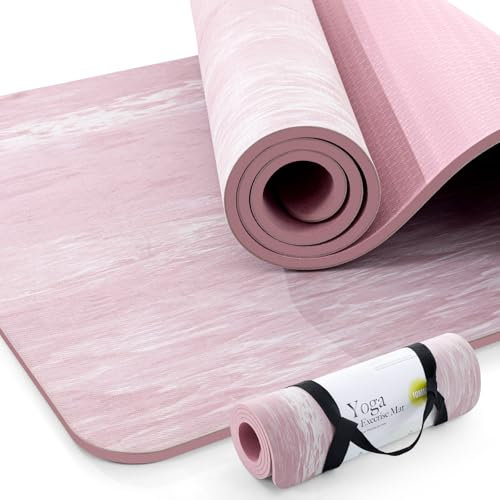 Marjar Rutschfest Yoga Matte, 2/5 Zoll (10MM), Gummi und TPE Dicker YogaMatte mit Riemen für Frauen Männer, Eco Friendly Yogamatten, Sportmatte für Gymnastik Sport,Pilates und Home Workout,Rosa