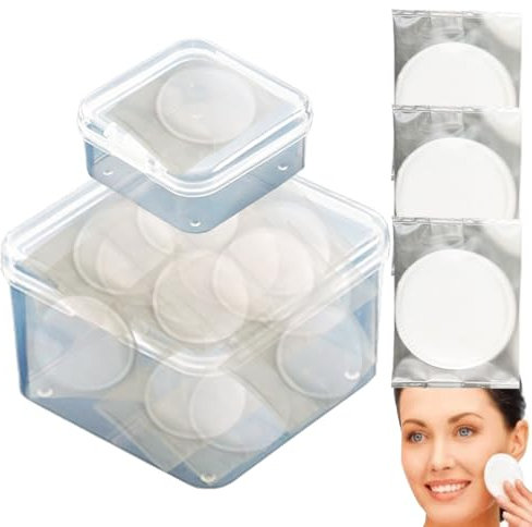 50 dischetti struccanti confezionati singolarmente con 2 scatole organizer da viaggio; tamponi da viaggio portatili in cotone per il trucco del viso, perfetti per viso, labbra, occhi, unghie,