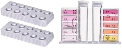 Wassertest-Sets – 100 Stück Teststreifen für Schwimmbadwasser – Pooltester-Set, Teststreifen und Poolwasser-Teststreifen für pH-Wert, Chlor, Brom, Härte, Alkalinität, Cyanursäure